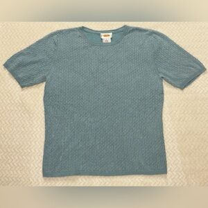 Talbots Silk Blend Elevated Basic Light Teal Cable Textured Knit Top
